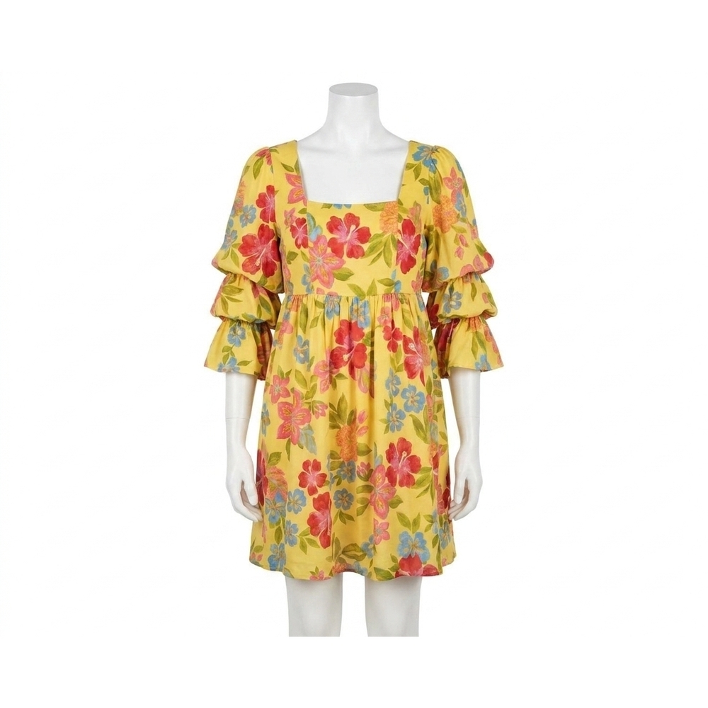 NEW ODDI floral puff sleeve mini dress in yellow